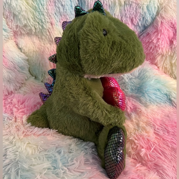 You’re ROAR-SOME Green Dinosaur with Shiny Heart and Toes 11”x11” Stuffed Animal - Picture 9 of 9